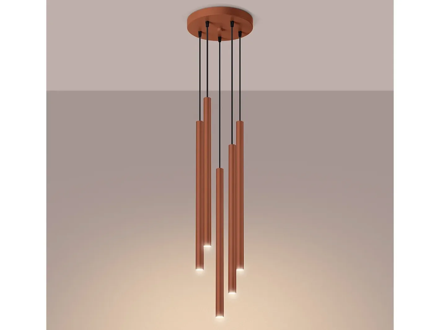 Outlet Sollux Lighting Lámpara colgante Brill moderno de acero - 5 fuentes luminosas 4000K - L.25 x A.104 cm - ocre Rojo