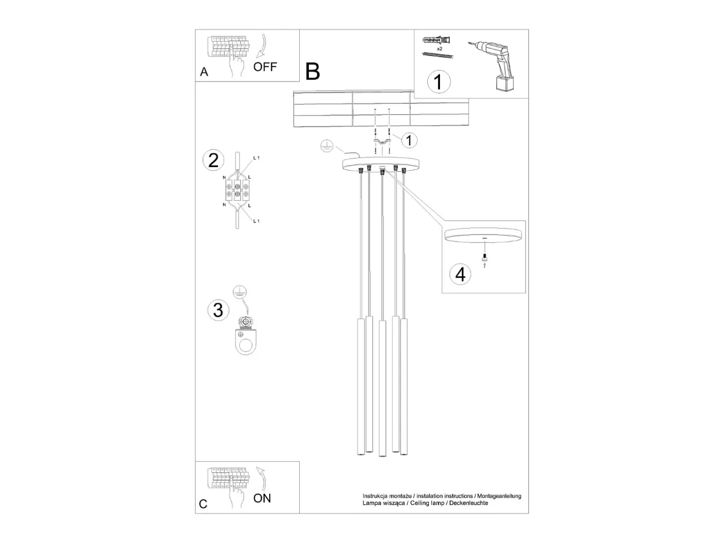 Outlet Sollux Lighting Lámpara colgante Brill moderno de acero - 5 fuentes luminosas 4000K - L.25 x A.104 cm - ocre Rojo