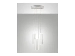Hot Lámpara colgante circular Fabas Luce Prado de 8 luces - LED regulable de 52 W - Rosetón redondo mate Blanco