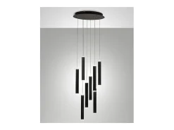 Outlet Lámpara colgante circular Fabas Luce Prado de 8 luces - LED regulable de 52 W - Rosetón redondo mate Negro