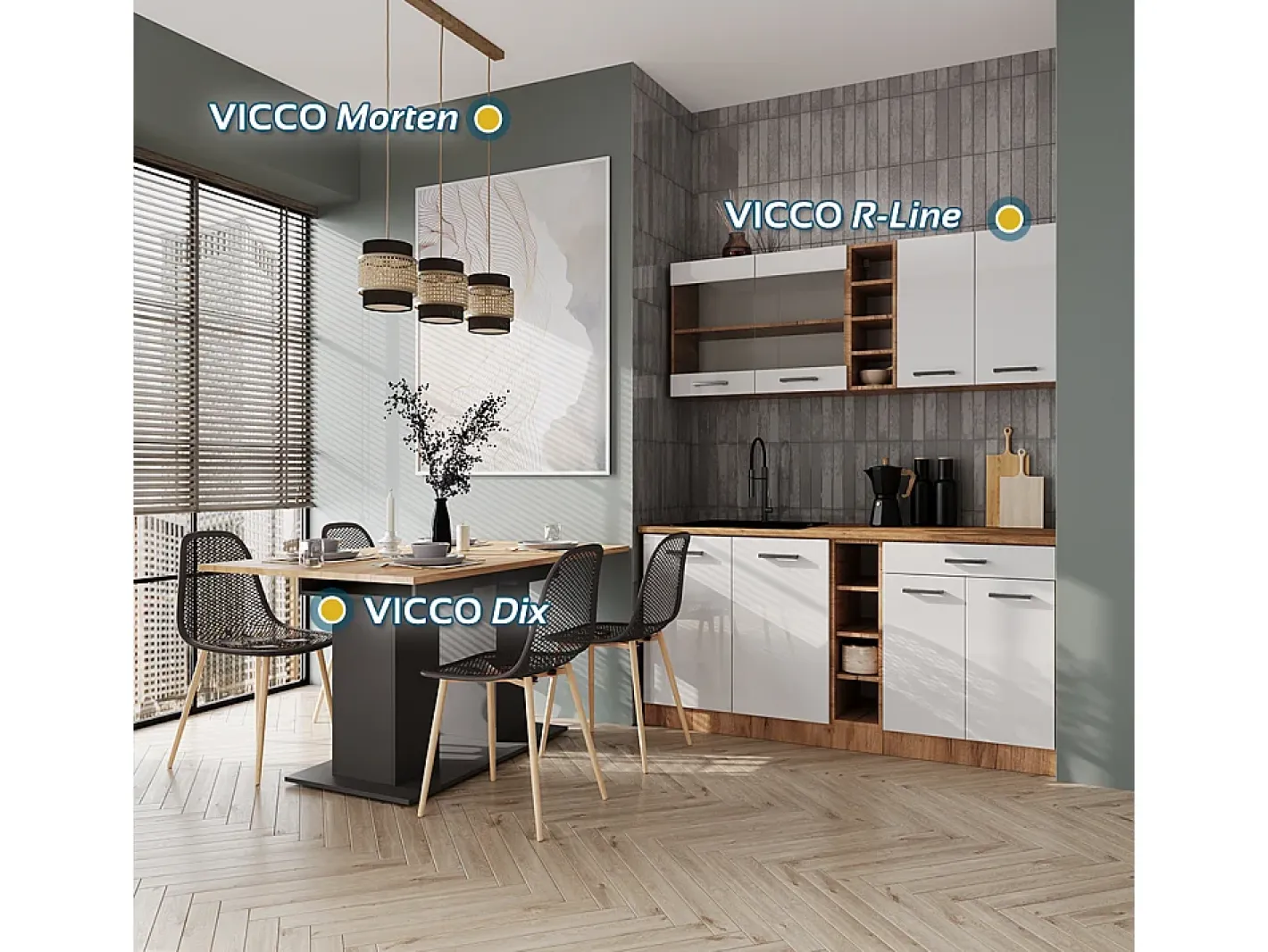 Vicco Lámpara colgante de 3 piezas 70x70x120 morten Negro Best