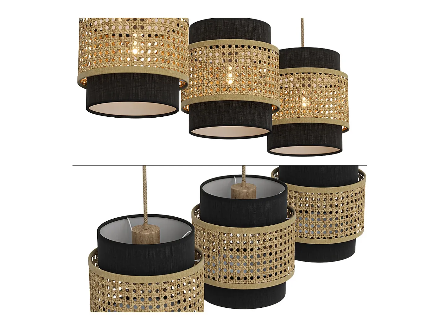 Vicco Lámpara colgante de 3 piezas 70x70x120 morten Negro Best