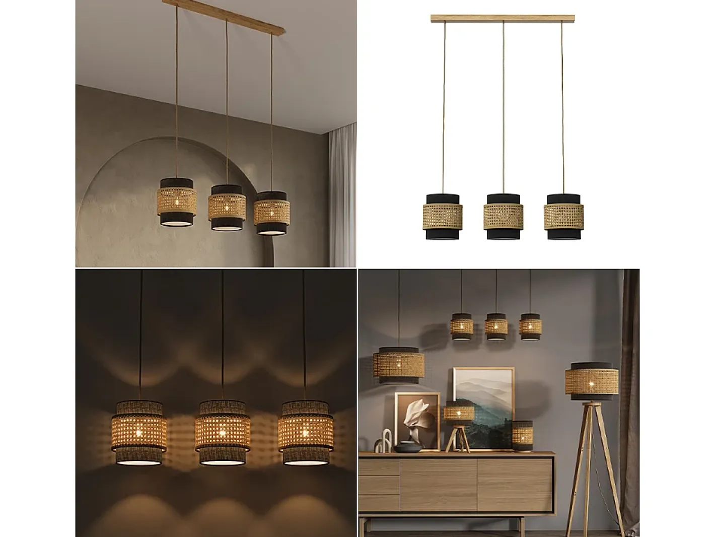 Vicco Lámpara colgante de 3 piezas 70x70x120 morten Negro Best