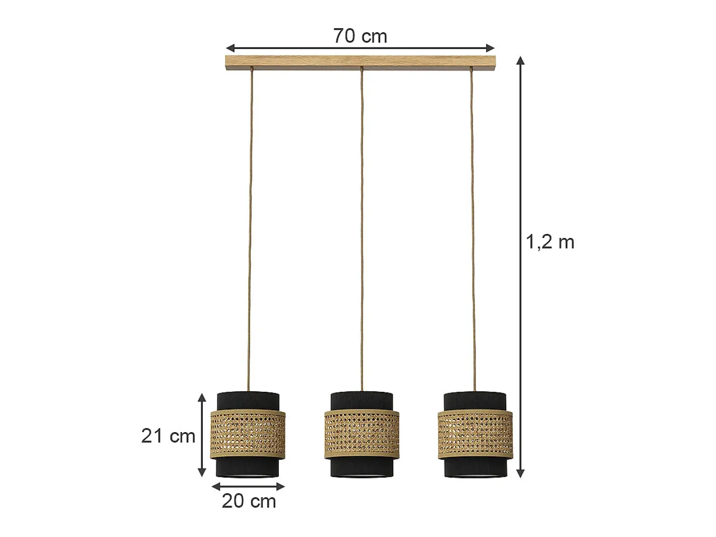 Vicco Lámpara colgante de 3 piezas 70x70x120 morten Negro Best