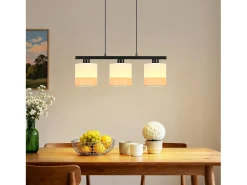 NETTLIFE Lámpara colgante de mesa de comedor , lámpara colgante vintage de 3 luces, pantalla de tela blanca, altura ajustable, E27 (bombillas no incluidas) Amarillo Discount