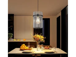 NETTLIFE Lámpara Suspendida-Lámpara colgante de mesa de comedor , 1 llama, color negro, E27, cristal, Ø 16 cm (sin fuente de luz). Plateado