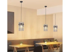 NETTLIFE Lámpara Suspendida-Lámpara colgante de mesa de comedor , 1 llama, color negro, E27, cristal, Ø 16 cm (sin fuente de luz). Plateado
