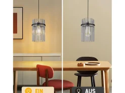 NETTLIFE Lámpara Suspendida-Lámpara colgante de mesa de comedor , 1 llama, color negro, E27, cristal, Ø 16 cm (sin fuente de luz). Plateado