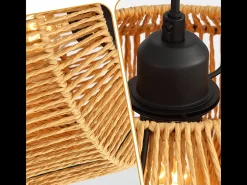 Clearance NETTLIFE Lámpara colgante de ratán bohemio para mesa de comedor - 3 bombillas E27, altura ajustable, estilo retro, para salón o dormitorio (bombillas no incluidas) Multicolor