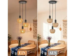 NETTLIFE Lámpara Suspendida-Lámpara colgante de ratán bohemio con 3 luces - Lámpara de araña vintage de cuerda de cáñamo trenzada E27 - Iluminación (bombillas no incluidas) Marru00f3n
