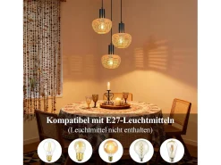 NETTLIFE Lámpara Suspendida-Lámpara colgante de ratán bohemio con 3 luces - Lámpara de araña vintage de cuerda de cáñamo trenzada E27 - Iluminación (bombillas no incluidas) Marru00f3n