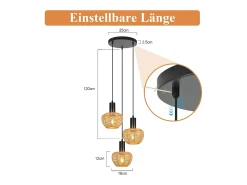 NETTLIFE Lámpara Suspendida-Lámpara colgante de ratán bohemio con 3 luces - Lámpara de araña vintage de cuerda de cáñamo trenzada E27 - Iluminación (bombillas no incluidas) Marru00f3n