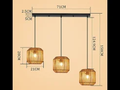 Online NETTLIFE Lámpara colgante de ratán bohemio para mesa de comedor - 3 bombillas E27, altura ajustable, estilo retro, para salón o dormitorio (bombillas no incluidas) Multicolor
