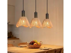 NETTLIFE Lámpara Suspendida-Lámpara colgante de ratán bohemio con 3 luces - Lámpara de araña vintage de cuerda de cáñamo trenzada E27 -(bombillas no incluidas) Marru00f3n