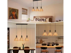 NETTLIFE Lámpara Suspendida-Lámpara colgante de ratán bohemio con 3 luces - Lámpara de araña vintage de cuerda de cáñamo trenzada E27 -(bombillas no incluidas) Marru00f3n