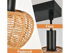 Discount NETTLIFE Lámpara colgante de ratán bohemio con 3 luces - Lámpara de araña vintage de cuerda de cáñamo trenzada E27 - Iluminación (bombillas no incluidas) Marru00f3n