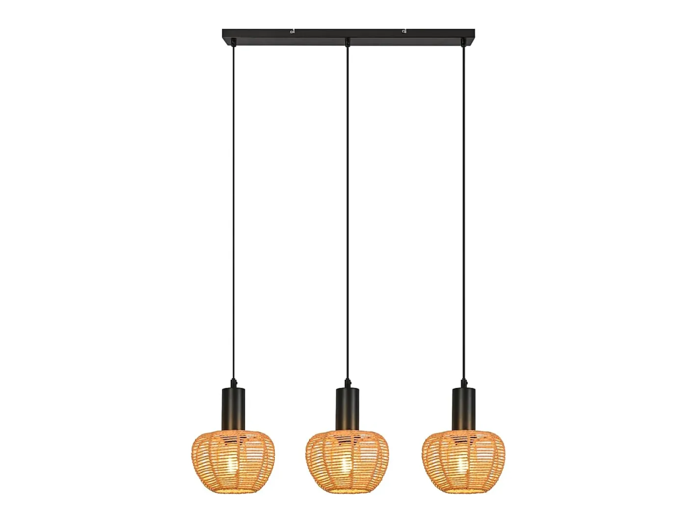 Discount NETTLIFE Lámpara colgante de ratán bohemio con 3 luces - Lámpara de araña vintage de cuerda de cáñamo trenzada E27 - Iluminación (bombillas no incluidas) Marru00f3n
