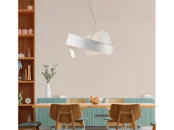 Lámpara Suspendida-Lámpara colgante Elisa de hierro cortado a láser lacado en con cable de acero orientable 3 luces 128 Ø57 BL226-3-BCO Blanco