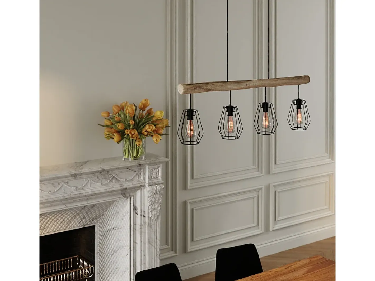 Rendez-Vous Déco Lámpara Suspendida-Lámpara colgante en madera y metal 4 lámparas - Clotilde Negro