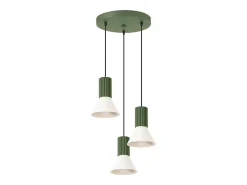 Sollux Lighting Lámpara colgante Estria desván de acero/aluminio - 3 fuentes luminosas - L.30 x A.120 cm - /verde oliva Beige Discount