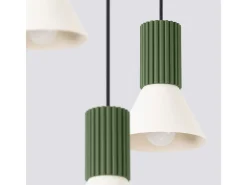 Sollux Lighting Lámpara colgante Estria desván de acero/aluminio - 3 fuentes luminosas - L.30 x A.120 cm - /verde oliva Beige Discount