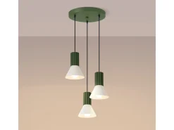 Sollux Lighting Lámpara colgante Estria desván de acero/aluminio - 3 fuentes luminosas - L.30 x A.120 cm - /verde oliva Beige Discount