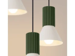 Sollux Lighting Lámpara colgante Estria desván de acero/aluminio - 3 fuentes luminosas - L.30 x A.120 cm - /verde oliva Beige Discount