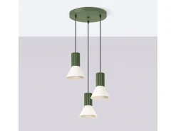 Sollux Lighting Lámpara colgante Estria desván de acero/aluminio - 3 fuentes luminosas - L.30 x A.120 cm - /verde oliva Beige Discount