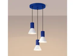 Clearance Sollux Lighting Lámpara colgante Estria desván de acero/aluminio - 3 fuentes luminosas - L.30 x A.120 cm - /ultramar Blanco