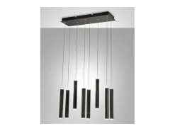 Lámpara Suspendida-Lámpara colgante Fabas Luce Prado de 8 luces - LED regulable de 52 W - Diseño lineal mate Negro