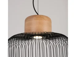 Discount Sollux Lighting Lámpara colgante Gabbia industrial de acero/madera - 1 fuentes luminosas - L.35 x A.183 cm - madera negra/natural Negro