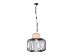 Discount Sollux Lighting Lámpara colgante Gabbia industrial de acero/madera - 1 fuentes luminosas - L.35 x A.183 cm - madera negra/natural Negro