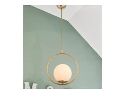 marque Lámpara Colgante Geométrica Moderna en Metal y Vidrio Oro E27 Blanco Clearance
