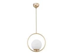 marque Lámpara Colgante Geométrica Moderna en Metal y Vidrio Oro E27 Blanco Clearance