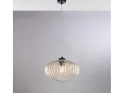 Hot Lámpara colgante Ginger negra con cable orientable y difusor de cristal ámbar con relieve Beige