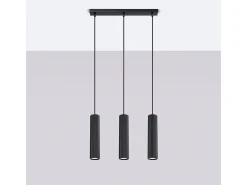 Best Sollux Lighting Lámpara colgante Gloow minimalista de aluminio - 3 fuentes luminosas 3000K - L.45 x A.98 cm - Negro