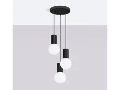 Sollux Lighting Lámpara Colgante Halo Moderno De Aluminio/Vidrio - 3 Fuentes Luminosas - L.25 X A.125 Cm - Negro