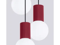 Outlet Sollux Lighting Lámpara Colgante Halo Moderno De Aluminio/Vidrio - 3 Fuentes Luminosas - L.25 X A.125 Cm - Borgoña Rojo