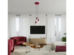 Outlet Sollux Lighting Lámpara Colgante Halo Moderno De Aluminio/Vidrio - 3 Fuentes Luminosas - L.25 X A.125 Cm - Borgoña Rojo