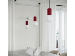Outlet Sollux Lighting Lámpara Colgante Halo Moderno De Aluminio/Vidrio - 3 Fuentes Luminosas - L.25 X A.125 Cm - Borgoña Rojo