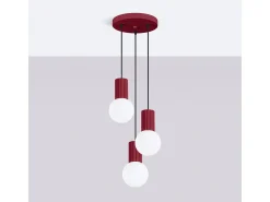 Outlet Sollux Lighting Lámpara Colgante Halo Moderno De Aluminio/Vidrio - 3 Fuentes Luminosas - L.25 X A.125 Cm - Borgoña Rojo