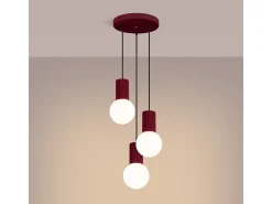 Outlet Sollux Lighting Lámpara Colgante Halo Moderno De Aluminio/Vidrio - 3 Fuentes Luminosas - L.25 X A.125 Cm - Borgoña Rojo