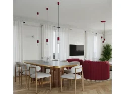 Outlet Sollux Lighting Lámpara Colgante Halo Moderno De Aluminio/Vidrio - 3 Fuentes Luminosas - L.25 X A.125 Cm - Borgoña Rojo