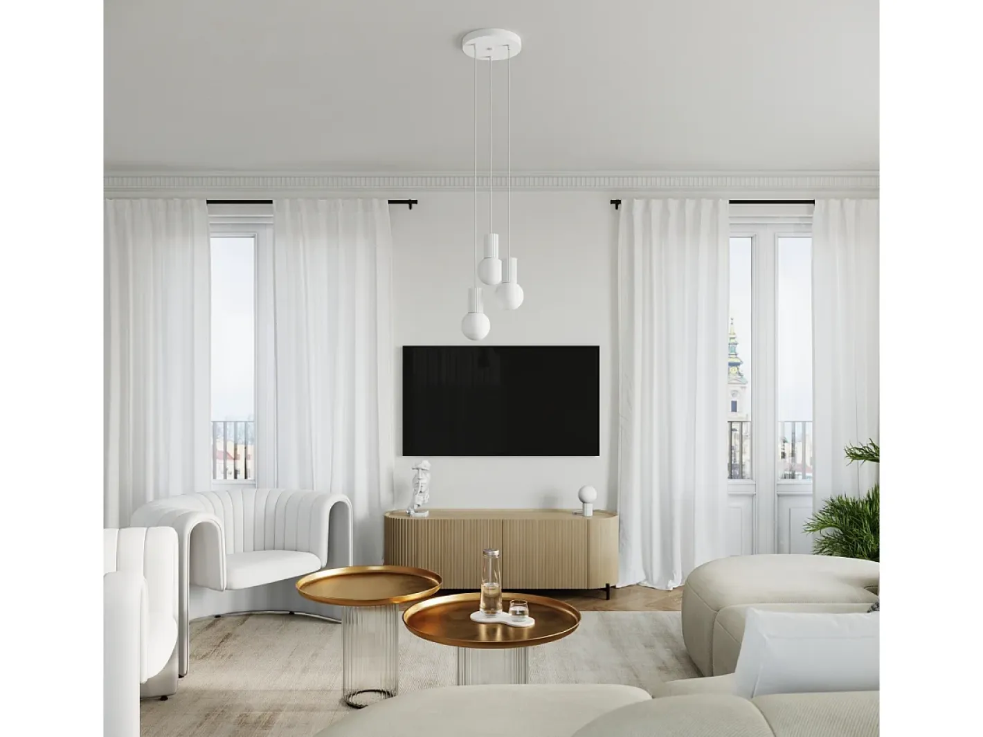 Outlet Sollux Lighting Lámpara Colgante Halo Moderno De Aluminio/Vidrio - 3 Fuentes Luminosas - L.25 X A.125 Cm - Blanco