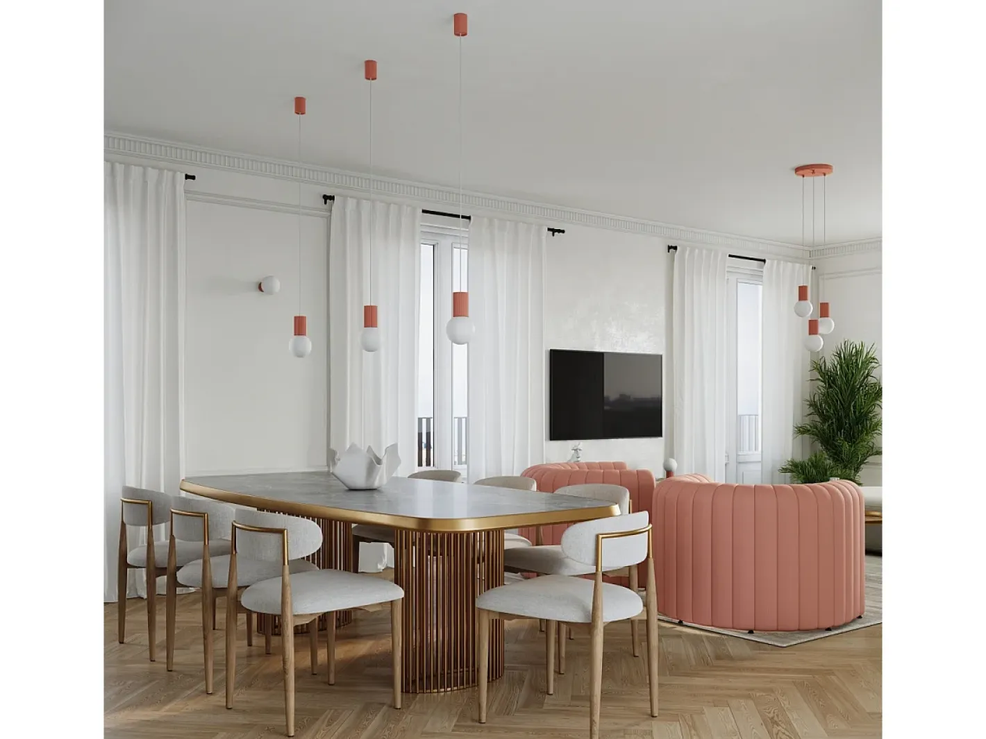 Hot Sollux Lighting Lámpara Colgante Halo Moderno De Aluminio/Vidrio - 3 Fuentes Luminosas - L.25 X A.125 Cm - Durazno Rosa