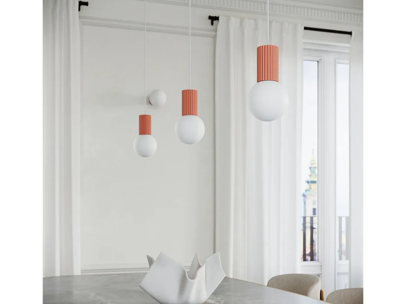 Hot Sollux Lighting Lámpara Colgante Halo Moderno De Aluminio/Vidrio - 3 Fuentes Luminosas - L.25 X A.125 Cm - Durazno Rosa