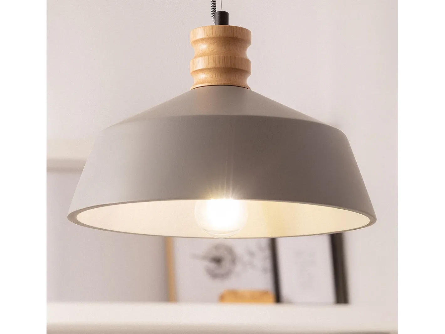 Ledkia Lámpara Colgante Hormigón y Madera Kukojoa Gris Multicolor Outlet
