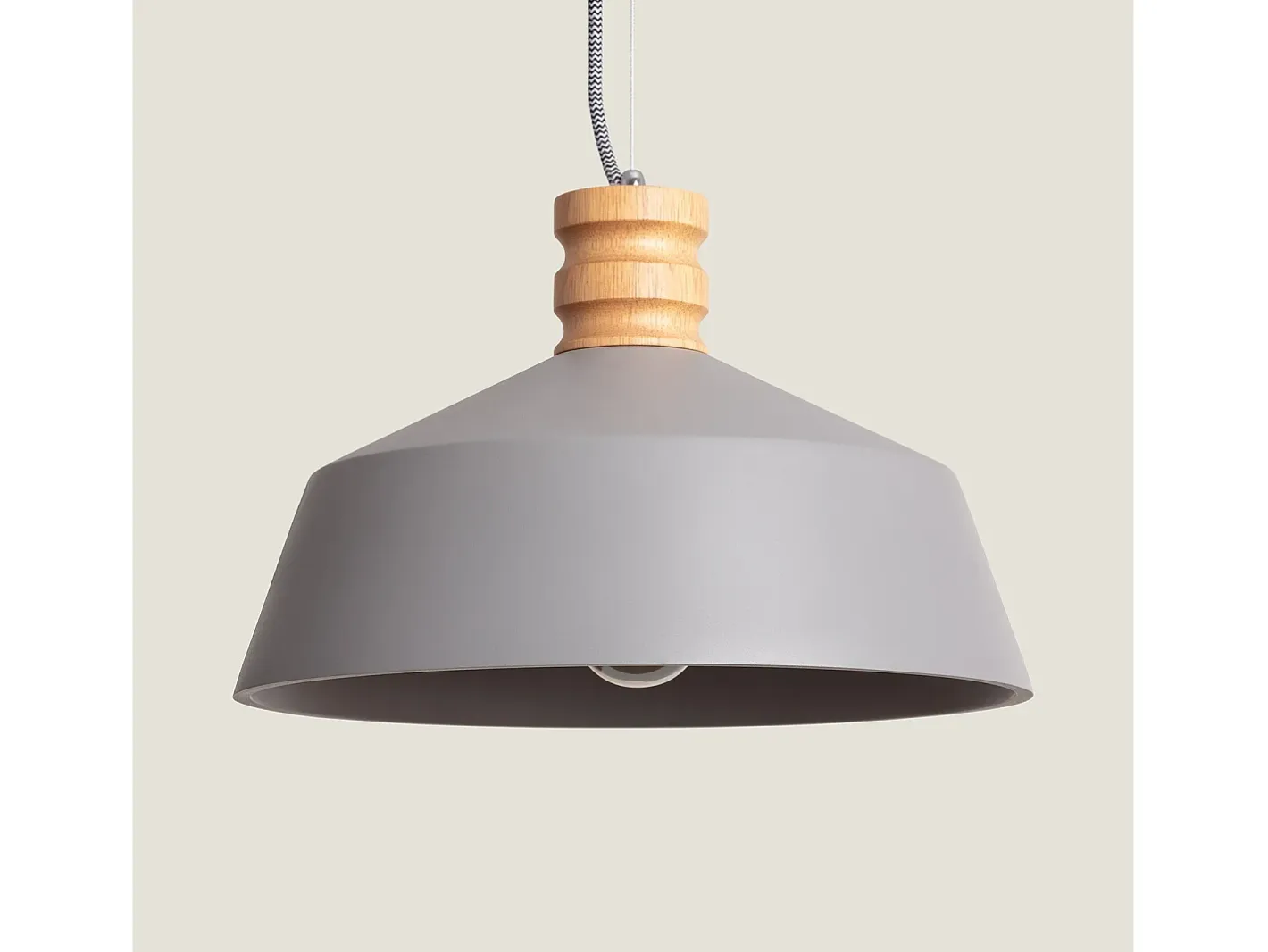 Ledkia Lámpara Colgante Hormigón y Madera Kukojoa Gris Multicolor Outlet
