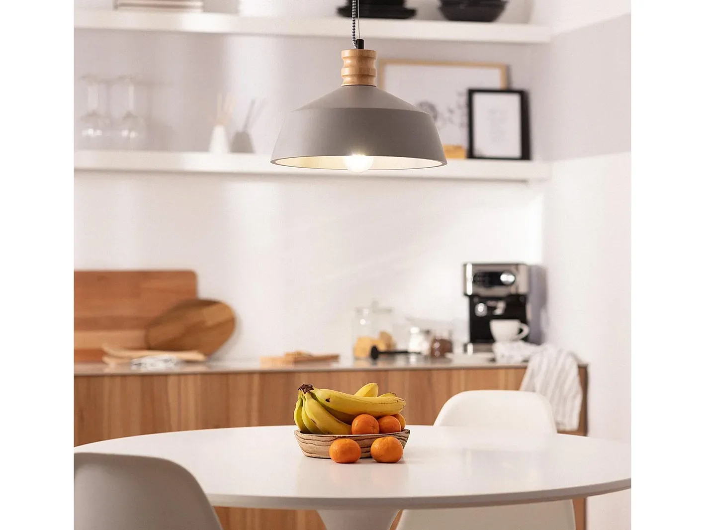 Ledkia Lámpara Colgante Hormigón y Madera Kukojoa Gris Multicolor Outlet