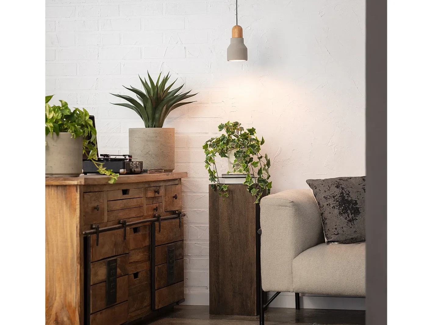 Ledkia Lámpara Colgante Hormigón y Madera Luster Gris Piedra Multicolor Best